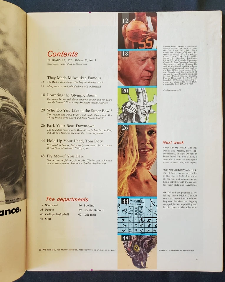 1/17/1972 Sports Illustrated Swimsuit Issue Super Bowl NBA Wilt v Kareem NCAA - Image 2 of 4