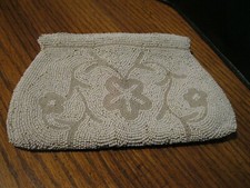 Vintage White Beaded Evening Bag Clutch Purse Made in Belgium Handmade Floral