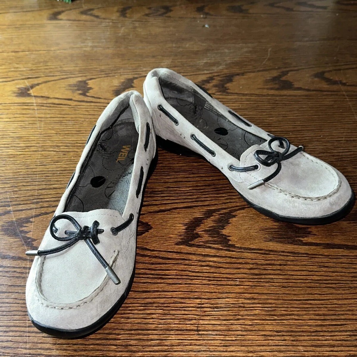 Weil Womens Discover Gray Tan Sz /39/6 Leather Comfort Boat Shoe Grip  Sole