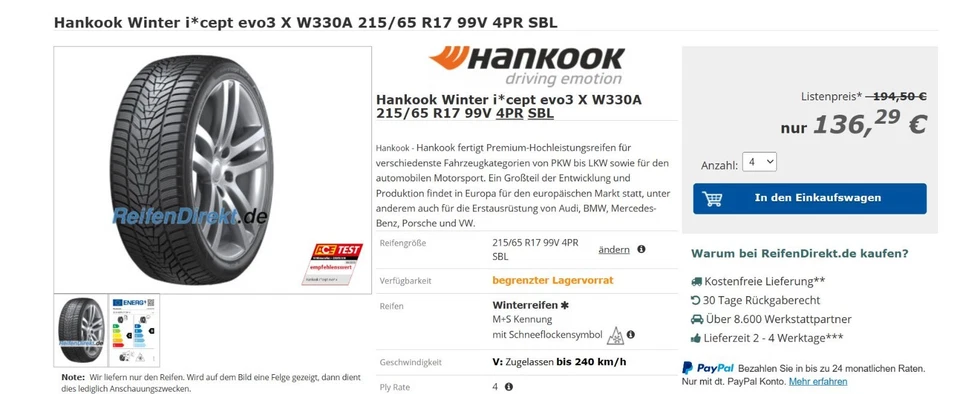 Neue VW Tiguan 2 Winterräder 215/65R17 Hankook RH Alufelgen 17" Np. 1.290,--EUR - Bild 2 von 4
