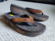 Volatile Wedge Sandals Womens 8 Copper Bronze Rhinestone Flip Flops