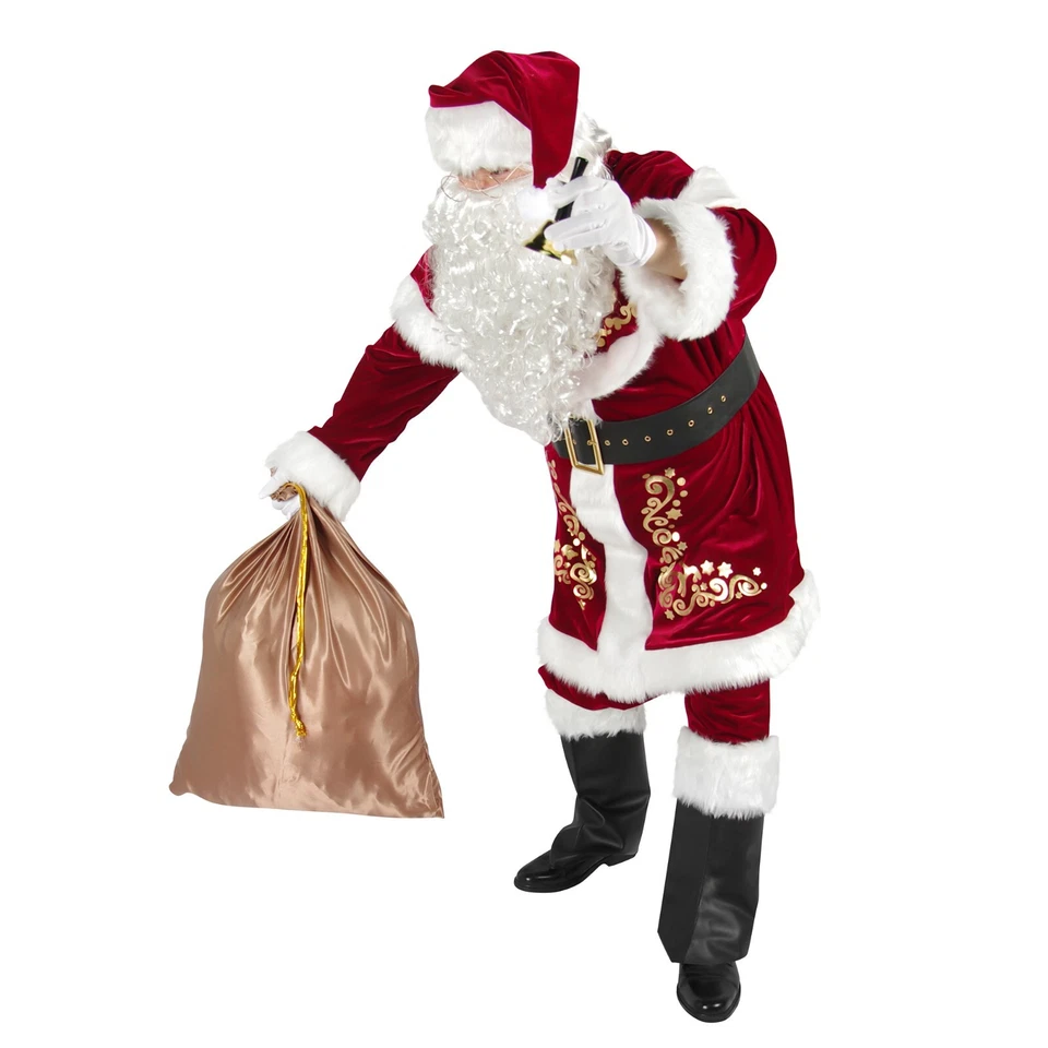 Men's Santa Costume Set Christmas 12pcs Deluxe Velvet Adult Santa Claus Suit - Image 3 of 4