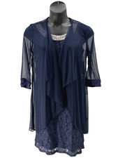 R M Richards Knee-Length Sleeveless Lace Shift Dress Navy