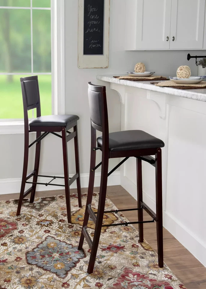 Folding Bar Stool Faux Leather Upholstered Kitchen Counter 30" Height 250 Lb Cap - Image 4 of 4