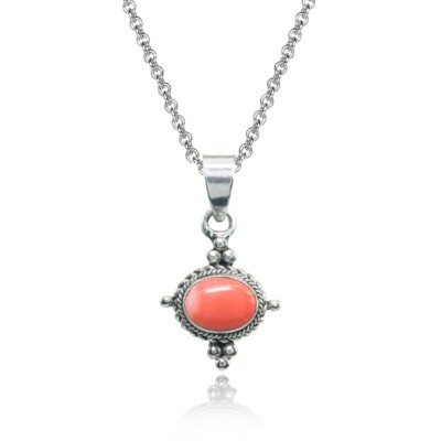 #ad Oval Simulated Coral Oxidized Bali Bead Twist Rope Necklace in Sterling Silver $27.99