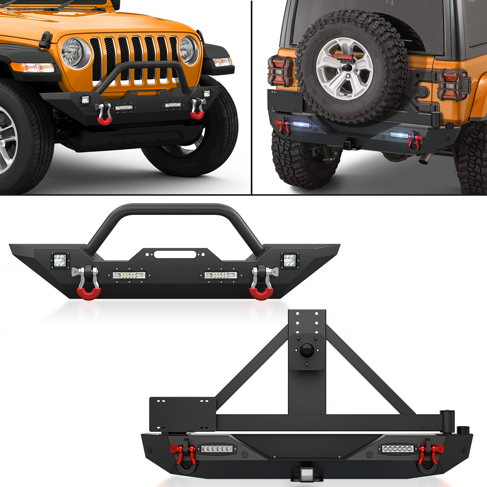 2018-2025 Jeep Wrangler JL JLU Front or Rear Bumper with D-Rings & LED Lights