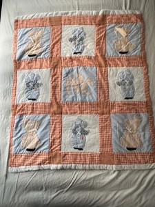 Sunbonnet Sue Handmade Baby Quilt Orange Gingham Crib Nursery Cottagecore Cabin