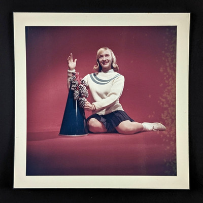 Vintage Photo Blonde Cheerleader And Megaphone Snapshot