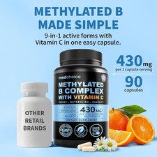 9-in-1 Methylated B Complex with Vitamin C, B Complex, B12  L-5-MTHF - Vegan