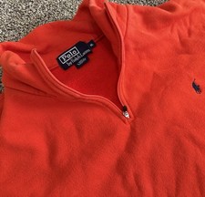 Vintage Polo Ralph Lauren Sweater Men  s Large Orange Quarter Zip Blue Pony
