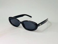Black Oval Sunglasses Retro 90s Shades Slim Cat Eye Style Y2K Eyewear Minimalist