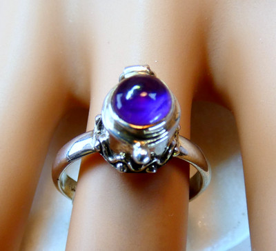 Amethyst Sterling Silver Poison Ring Wiccan Sz 7.75