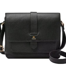 Fossil Crossbody Bag Women Small Black New Pebbled Leather Gold Hardware