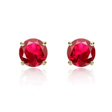 14K Yellow Gold 6mm Red Cubic CZ Prong Set Solitaire Screwback Stud Earrings
