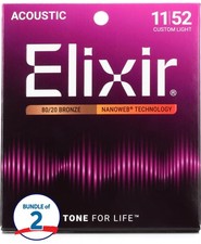 Elixir Strings 11027 Nanoweb 80/20 Acoustic Guitar Strings - .011-.052 Custom