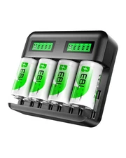 EBL C D Size Batteries Rechargeable / LCD DC Charger for C &D cell Battery