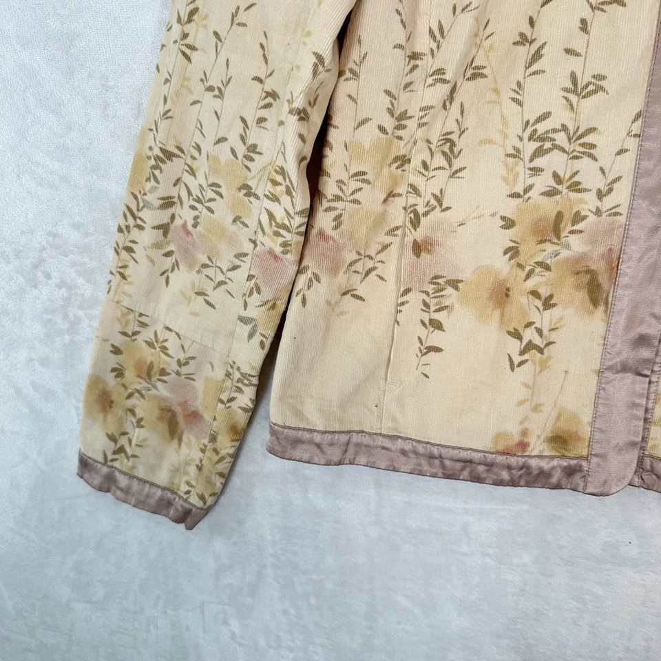 Chaqueta Anthropologie Fei para mujer 4 ribete floral satinado delicado a presión femenina Y2K Foto 4 de 4