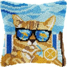 Veirousa Orange Cat Latch Hook Kits for Beginners DIY Hooked Pillow Kit 17"x17"