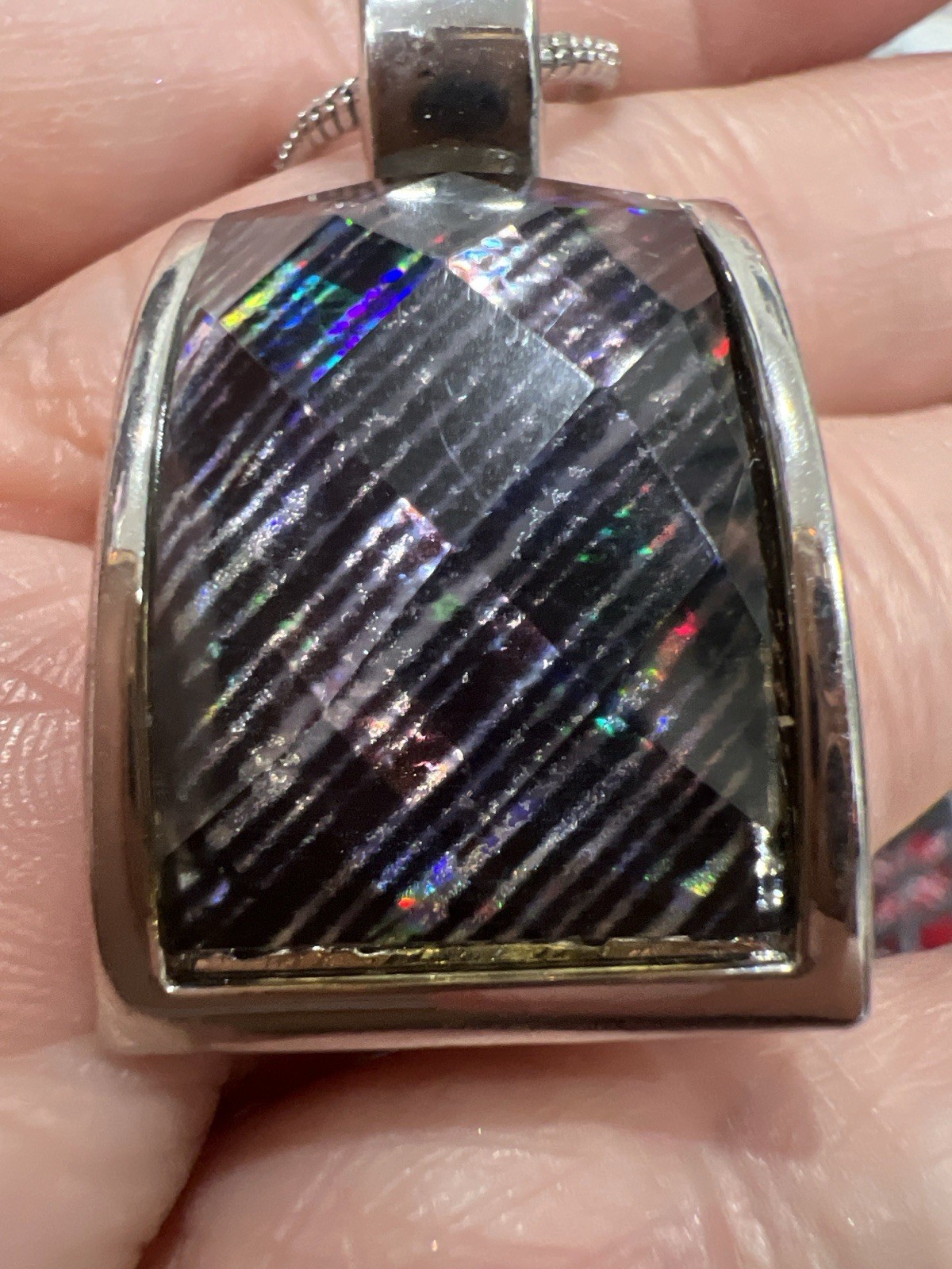 Silver Tone Rectangular Dichroic Glass Pendant Ne… - image 8