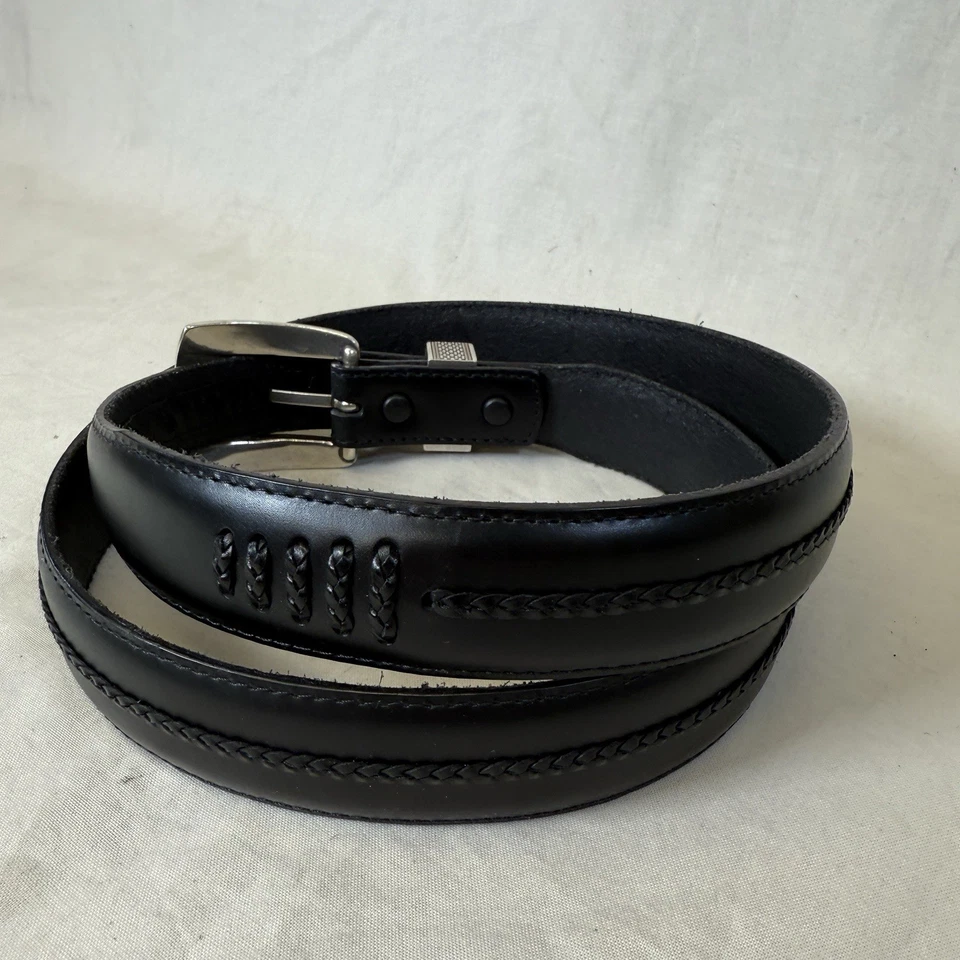 Cinturón de cuero de ónix vintage Brighton para hombre 74803 talla 38 hebilla tono plata negro Foto 3 de 4