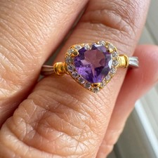 925 Sterling Silver Ring 5mm Natural Purple Amethyst Gemstone Zircon Heart Cute