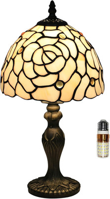 Tiffany Style Small Table Lamp, 8X8X14.5 Inch Rose Stained Glass Lamp, Small Ant