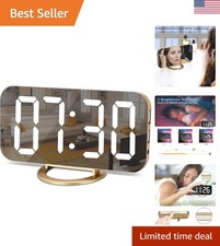 Elegant LED  Mirror Digital Alarm Clock with Dual USB Charging - Gold Finish
