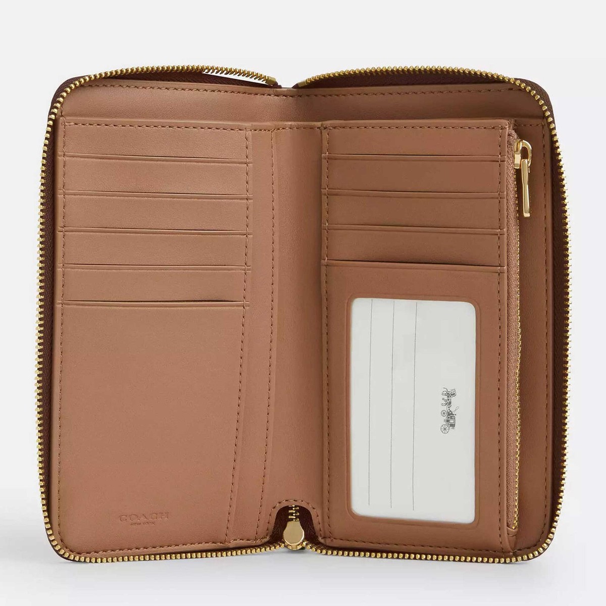 Coach Women's Zip Wallet Signature Canvas Medium Id Gold/Tan/Brown