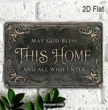 METEL SIGN 8X12 Durable 2D Flat Signs May God Bless This Home And All Who Enter