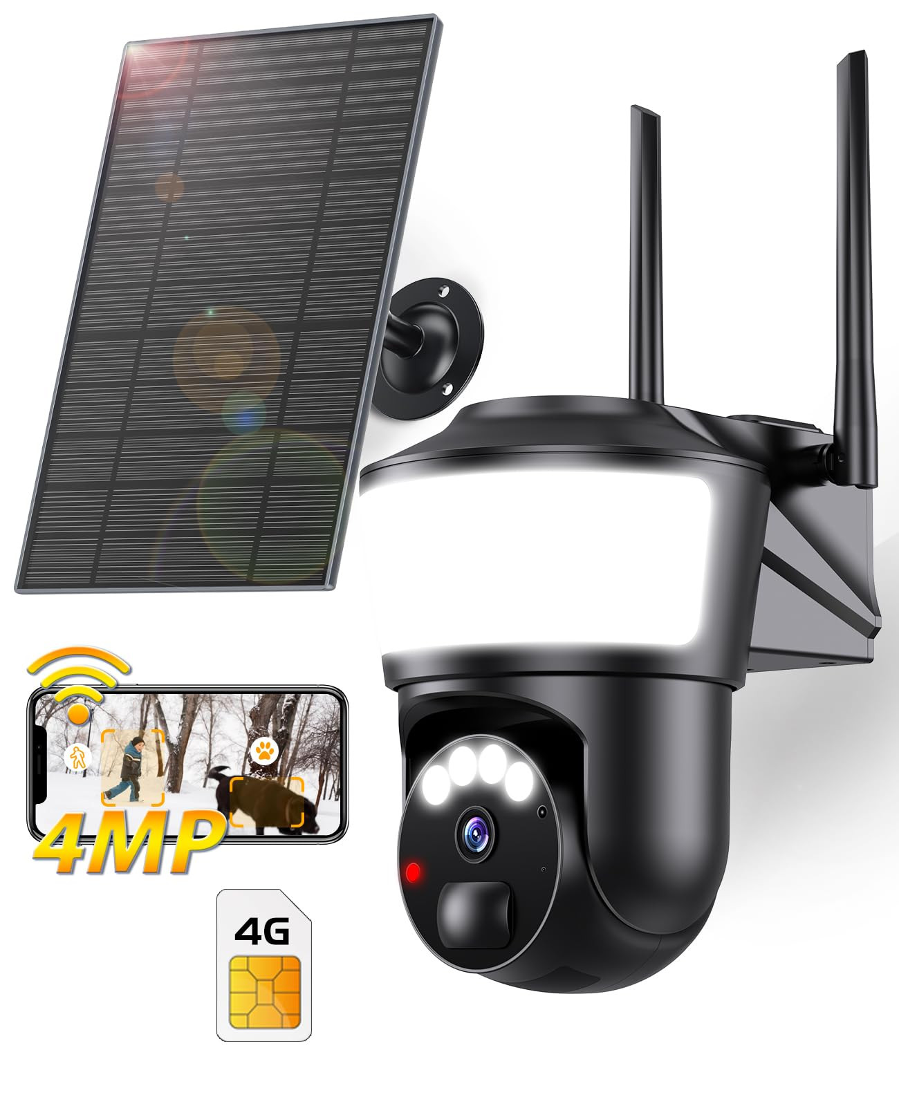 Upgraded 4G LTE Solar-Powered 4MP Outdoor Security Camera System No WiFi Needed