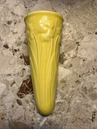 vintage C. 1950 Shawnee Pottery Yellow Daffodil Relief Wall Pocket