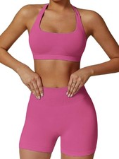 Workout Sets for 2 Piece Seamless Halter Sport Bra High Waist Shorts Exercise...