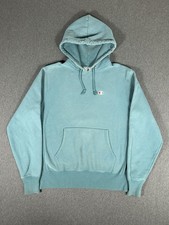 Champion Reverse Weave Heavy Weight Hoodie Mens Teal Sage Blank Faded Pullover L
