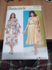 Butterick R11743 V Neck Wrap Ruffle Dress Tie Belt Sewing Pattern sz 20w-28w