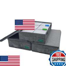 WaveTree Cassette Tape Storage Box 3-Pack - Durable Holder for 144 Tapes, Gray