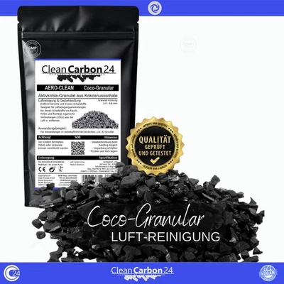 CLEAN CARBON 24 POWERED BY CLEAN PROCESS CleanCarbon24® Aktivkohle-Granulat | Luftreinigung | 4x6mesh (3,4-4,8mm) 1L