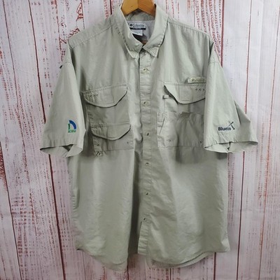 Columbia Shirt Mens XL Tan Fishing Vented BlueLinx Nichiha PFG Cotton Outdoor