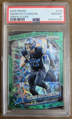 Panini Prizm Football 2025 Aidan Hutchinson Detroit Lions Green Scope /75 PSA 10