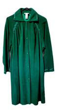 Vtg Vanity Fair Robe House Coat Dk Green Snap Fleece Feel Size M Knee Length
