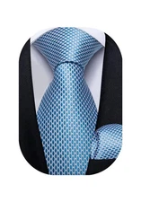 Men's Solid Color Tie and Pocket Square Set Woven Silk Plain Necktie Hankie
