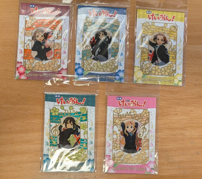 K-On 5 Stained Glass Cards, New. Yui Mio Ritsu Mugi Azusa