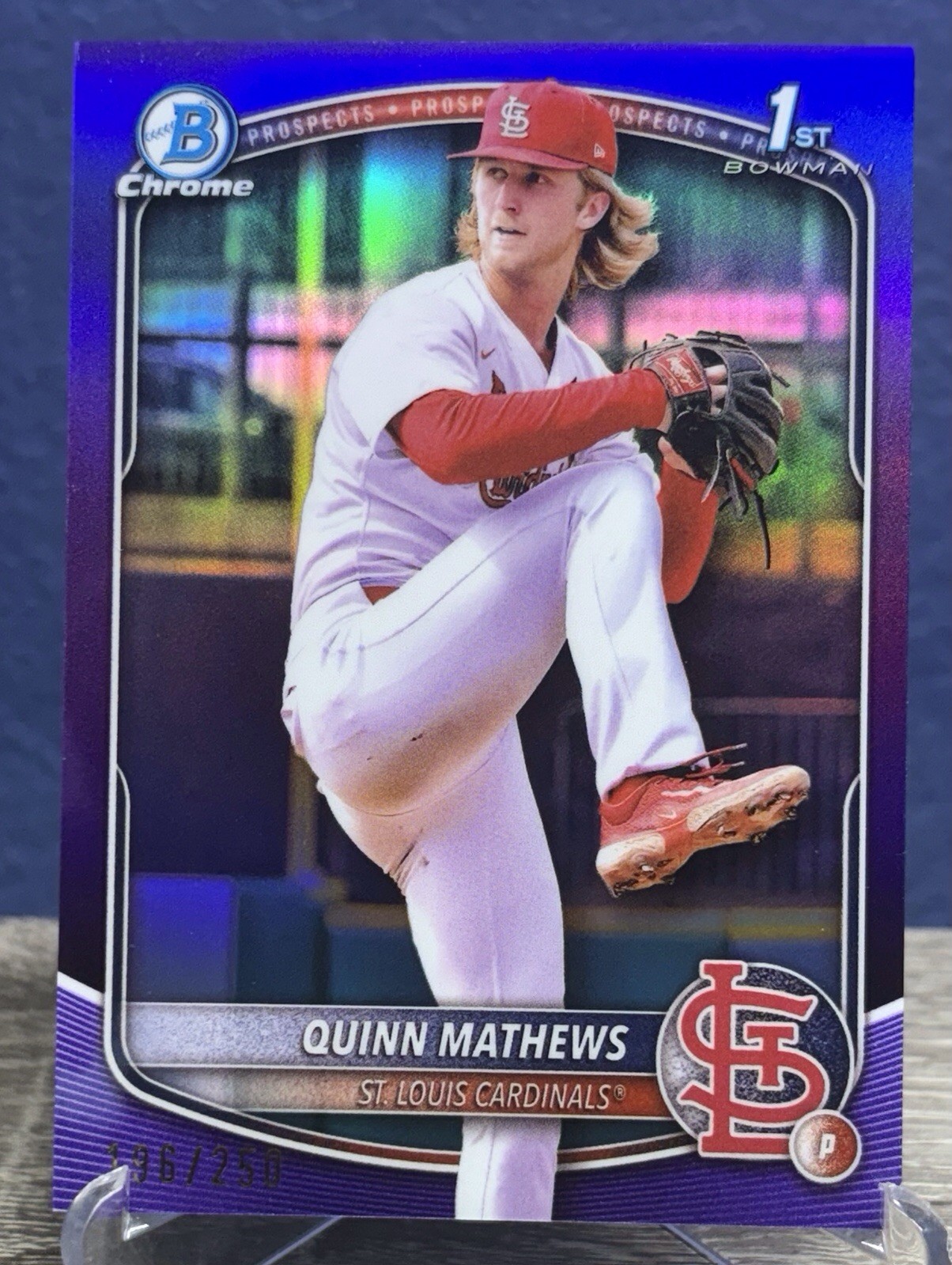 Quinn Mathews 2025 1st Bowman Chrome Purple Refractor/250 #BCP-25 STL CARDINALS