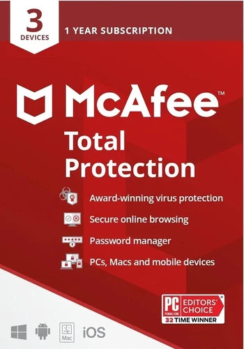 McAfee Total Protection 2026 3 Devices 1 Year Antivirus Security