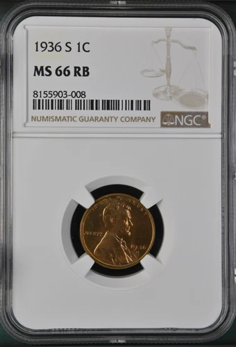 1936-S 1C RB Lincoln Wheat One Cent NGC MS66RB  8155903-008