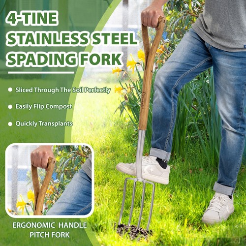Heavy Duty Stainless Steel Garden Digging Spade Fork Ash Wood Handle Farmer Lawn - Picture 2 of 6