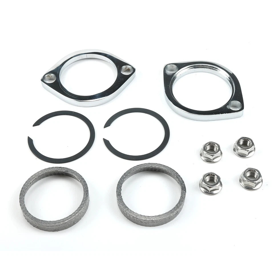 Exhaust Flange Install Kit Pair Flanges Gaskets Nuts Washers For Harley Big Twin - Image 2 of 4