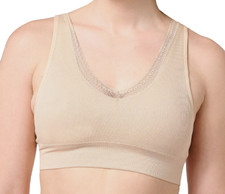 Anybody Ribbed Lace Wirefree Bra Removable Cups Medium Sand A602901 9757