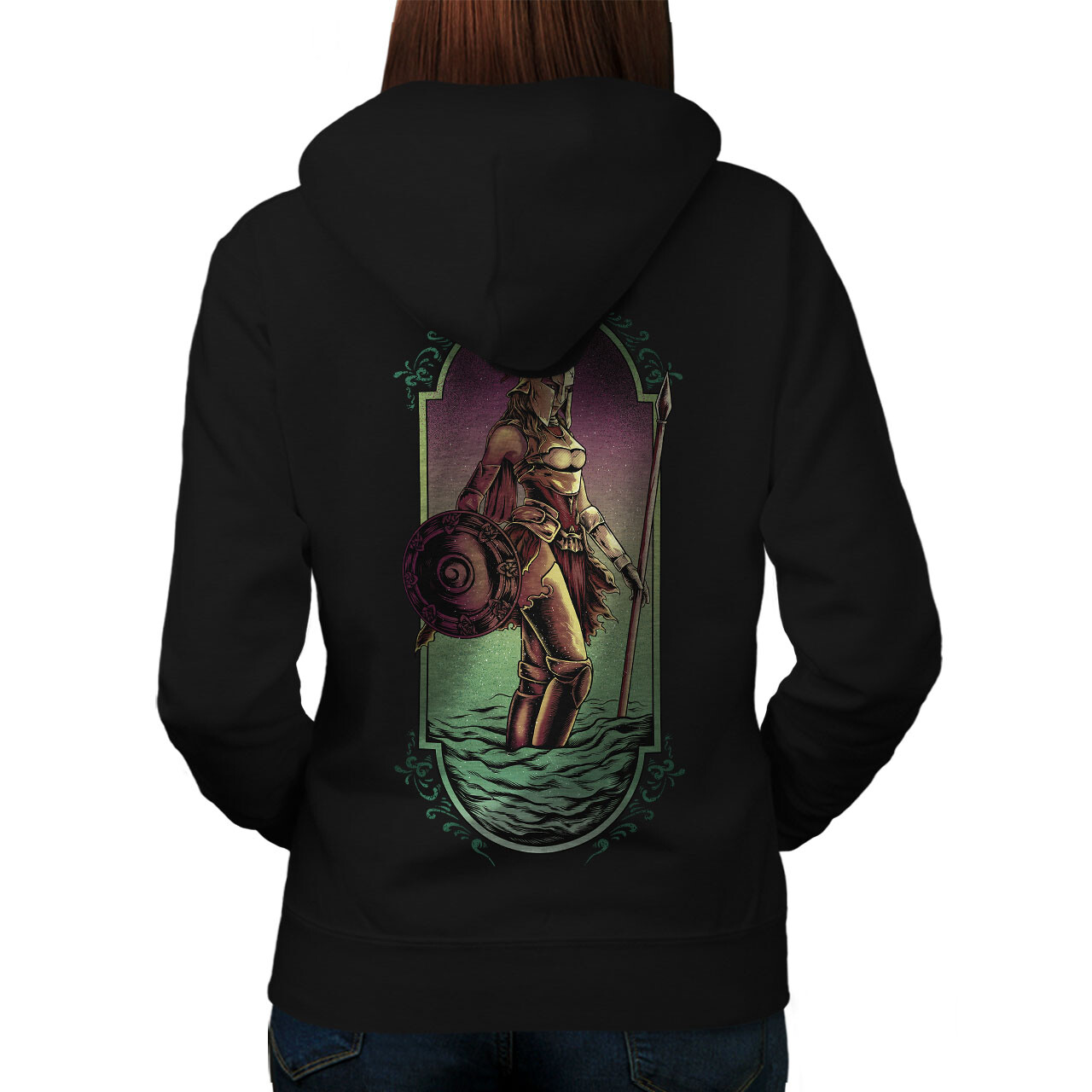 Wellcoda Warrior Woman Art Fashion Womens Hoodie Back
