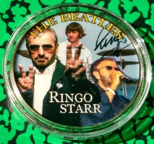 BEATLES RINGO STARR COLORIZED ART ROUND CHALLENGE COIN