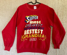 VTG Sz Medium Red JERZEES Sweatshirt Sweater Crewneck Pullover BESTEST GRANDMA